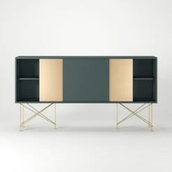 Vogue Sideboard 180 Zwei Messingtüren Und Zwei Ständer, Grau/Messing -Möbelgeschäft decotique vogue sideboard 180 zwei messingturen und zwei stander 134