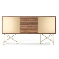 Vogue Sideboard 180 Zwei Messingtüren Und Zwei Ständer, Walnuss/Messing