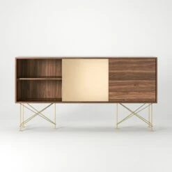 Vogue Sideboard 180 Zwei Messingtüren Und Zwei Ständer, Walnuss/Messing -Möbelgeschäft decotique vogue sideboard 180 zwei messingturen und zwei stander 147