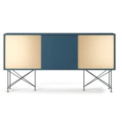 Vogue Sideboard 180 Zwei Messingtüren Und Zwei Ständer, Dunkelblau/Schwarz