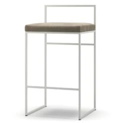 Barhocker Mit Rückenlehne 80 Cm, Weiß / Taupe Samt