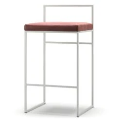 Barhocker Mit Rückenlehne 80 Cm, Weiß / Rost Samt