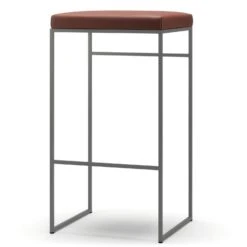 Barhocker Ohne Rückenlehne 77 Cm, Grau / Braun Leder