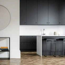 Barhocker Ohne Rückenlehne 77 Cm, Schwarz / Schwarz Leder -Möbelgeschäft department barhocker ohne ruckenlehne schwarz 77