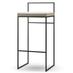 Barhocker Mit Rückenlehne 90 Cm, Schwarz / Beige Samt