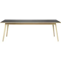 C35C Dining Table 220 Cm, Lacquered Oak / Black Linoleum