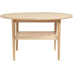 Athene Kaffeetisch 90 Cm, Weiß Geölt Eiche / Rattan