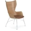 Kartell K/Wood Sessel, Helles Holz / Helles Leder / Chrom