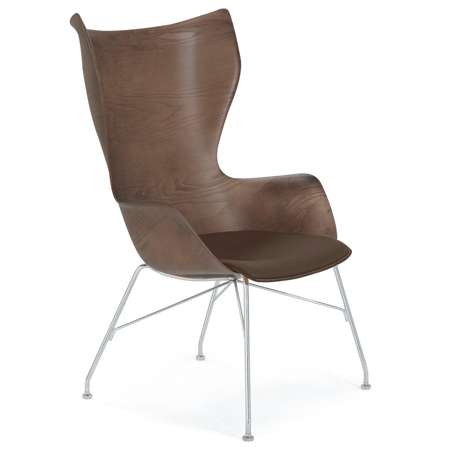 Kartell K/Wood Sessel, Dunkles Holz / In Dunkler Lederoptik / Chrom 3 Kartell K/Wood Sessel, Dunkles Holz / In Dunkler Lederoptik / Chrom