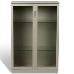 Aoko Cabinet White, Glass Doors Schränkchen Beige