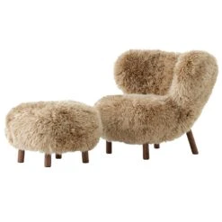 &Tradition Little Petra VB1, Loungesessel Set, Walnussholz / Sheepskin Honey